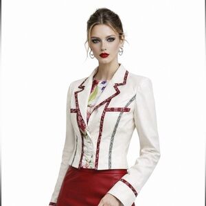 Roberto Cavalli 100% leather Italian Blazer jacket floral real leather